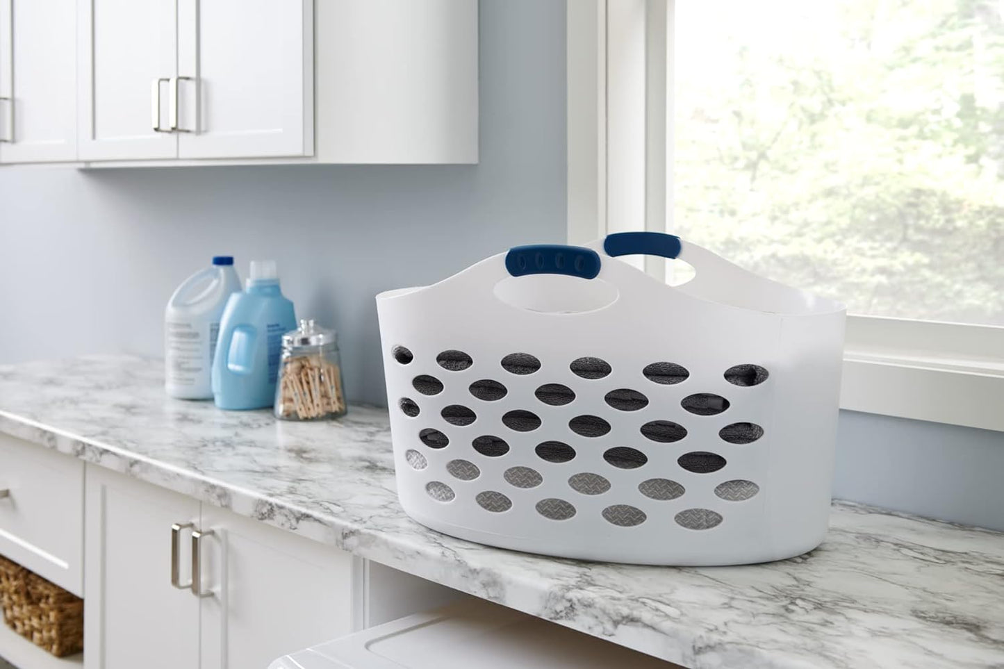 Rubbermaid Flex N Carry Laundry Basket - 1.5 Bushel Capacity, Durable & Portable, White