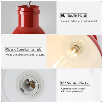 Red Pendant Light for Kitchen Island - 10.6" Wide, 71" Adjustable Height with Metal Shade