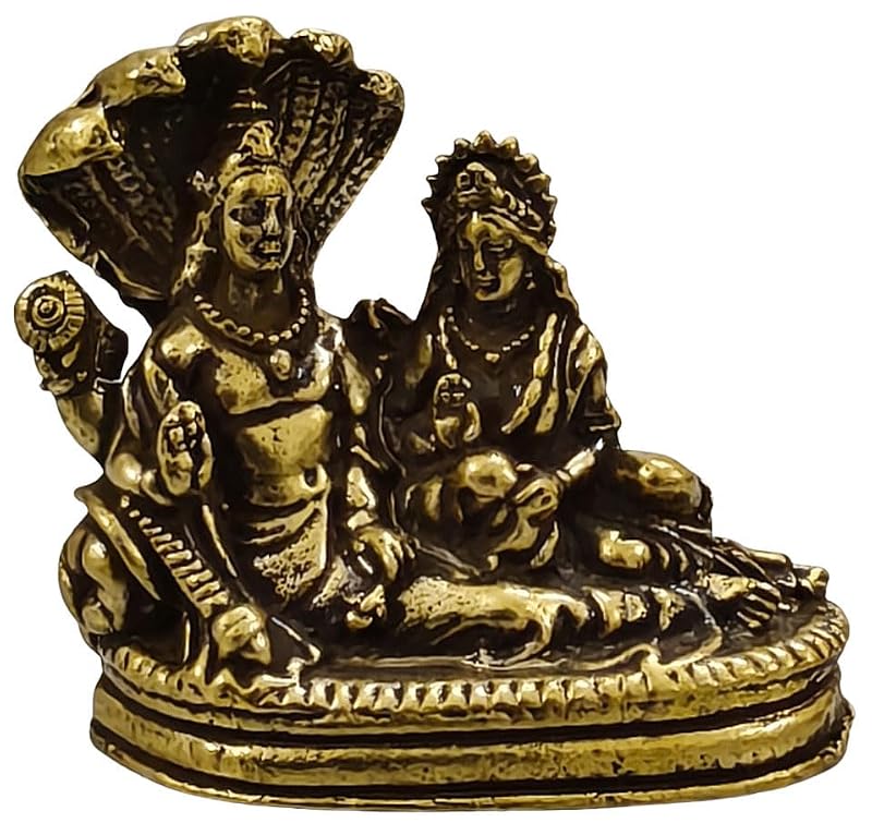 Lakshmi Narayan on Sheshnag Brass Statue for Car Dashboard & Home Decor – Divine Vishnu & Lakshmi Figurine – Variation: Lakshmi Narayan