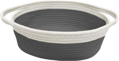 GiftExpress Gray & White Woven Gift Basket - 13" x 8" x 5" Cotton Rope Organizing Baskets for Baby Items or Cat & Dog Toys - Cute Soft Gift Storage Bin w/ Handles