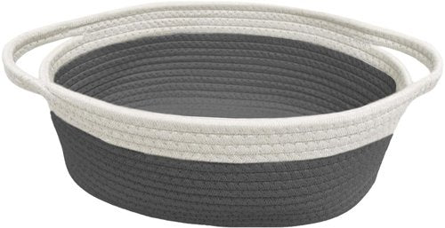 GiftExpress Gray & White Woven Gift Basket - 13" x 8" x 5" Cotton Rope Organizing Baskets for Baby Items or Cat & Dog Toys - Cute Soft Gift Storage Bin w/ Handles