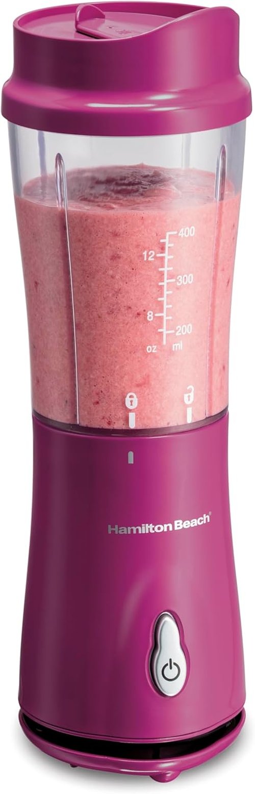 Hamilton Beach Portable Blender - 14 Oz BPA-Free Travel Cup & Lid | Durable Stainless Steel Blades for Smoothies & Shakes