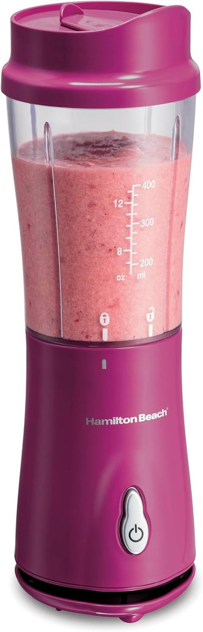 Hamilton Beach Portable Blender - 14 Oz BPA-Free Travel Cup & Lid | Durable Stainless Steel Blades for Smoothies & Shakes