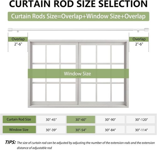 Adjustable 5/8” Diameter Curtain Rods by [Brand Name] - 30-60 Inch, White, 2 Pack with Brackets for Small Windows