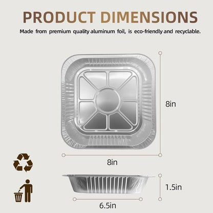 Aluminum Baking Cake Pans - 20 Pack 8x8 Square Disposable Foil Pans with Lids for Cooking & Storing
