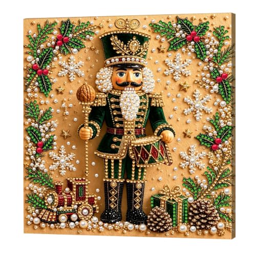 Pearl Painting Kit Nutcracker Green Christmas DIY Craft - 7.87in Stretched Canvas
