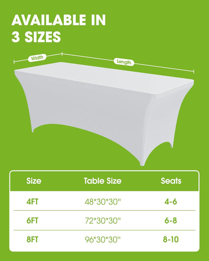 Pureegg Spandex Tablecloth 6ft - Fitted, Wrinkle-Free Stretch Cover for Rectangle Tables | 2 Pack, White