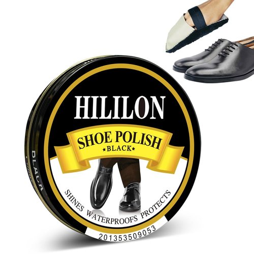 HILILON Black Shoe Polish Paste for Leather Shoes & Boots, Premium High-Gloss Shine, UV Protection, Includes Wool Cloth, 1.75oz (50ml)