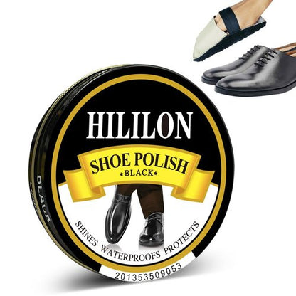 HILILON Black Shoe Polish Paste for Leather Shoes & Boots, Premium High-Gloss Shine, UV Protection, Includes Wool Cloth, 1.75oz (50ml)