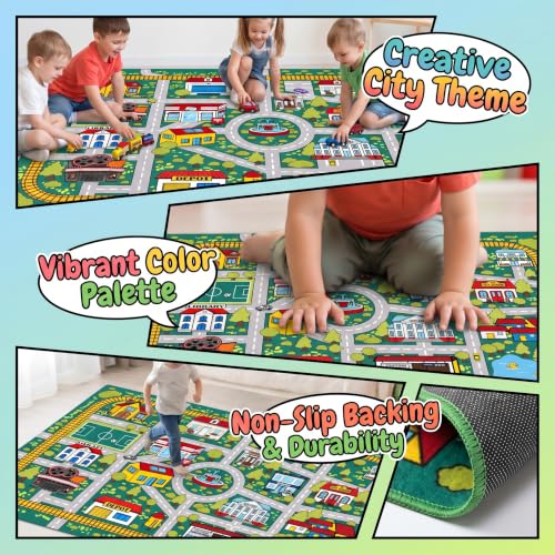 Kids City Traffic Play Rug - 3x5 Feet Non-Slip Playroom Carpet with Landmarks - Multi 2006