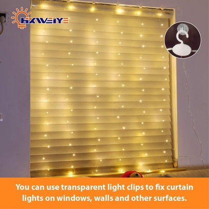 HXWEIYE Short Curtain Lights - 3.3x5Ft USB Plug Warm White Fairy Light with Timer & Clips for Indoor Décor