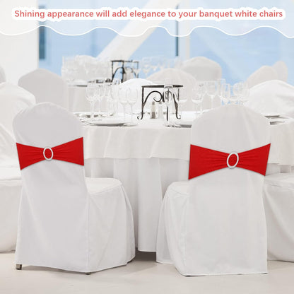 CHENGU Spandex Stretch Chair Sashes - 150 Elastic Covers with Buckle Slider for Weddings & Events | Red