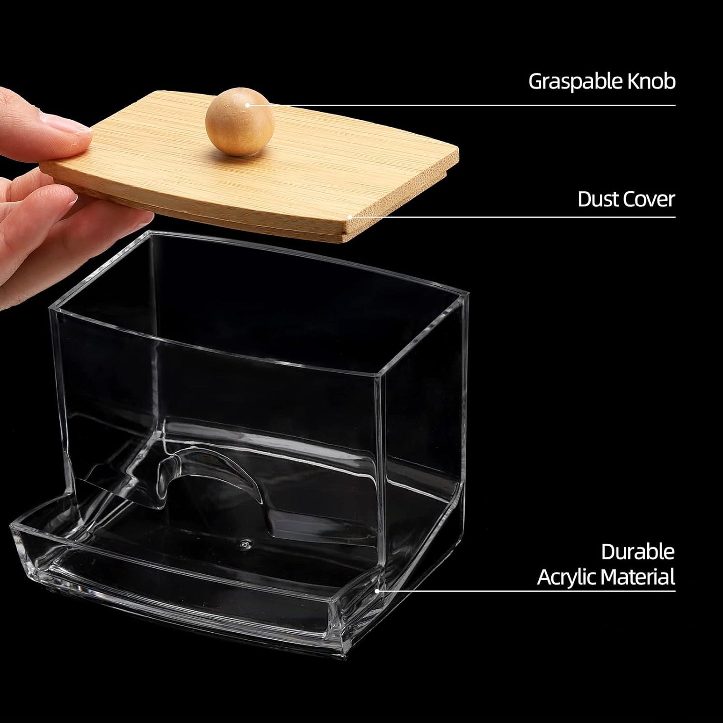 Tbestmax Qtip Holder Dispenser - 10oz Clear Bathroom Organizer with Bamboo Lid for Cotton Swabs & Balls