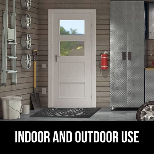GORILLA GRIP 100% Waterproof All-Season WeatherMAX Doormat 35x23, US Designed Natural Rubber, Stain and Fade Resistant, Low Profile Indoor Outdoor Door Mats, Easy Clean Patio Mat, Charcoal Hello