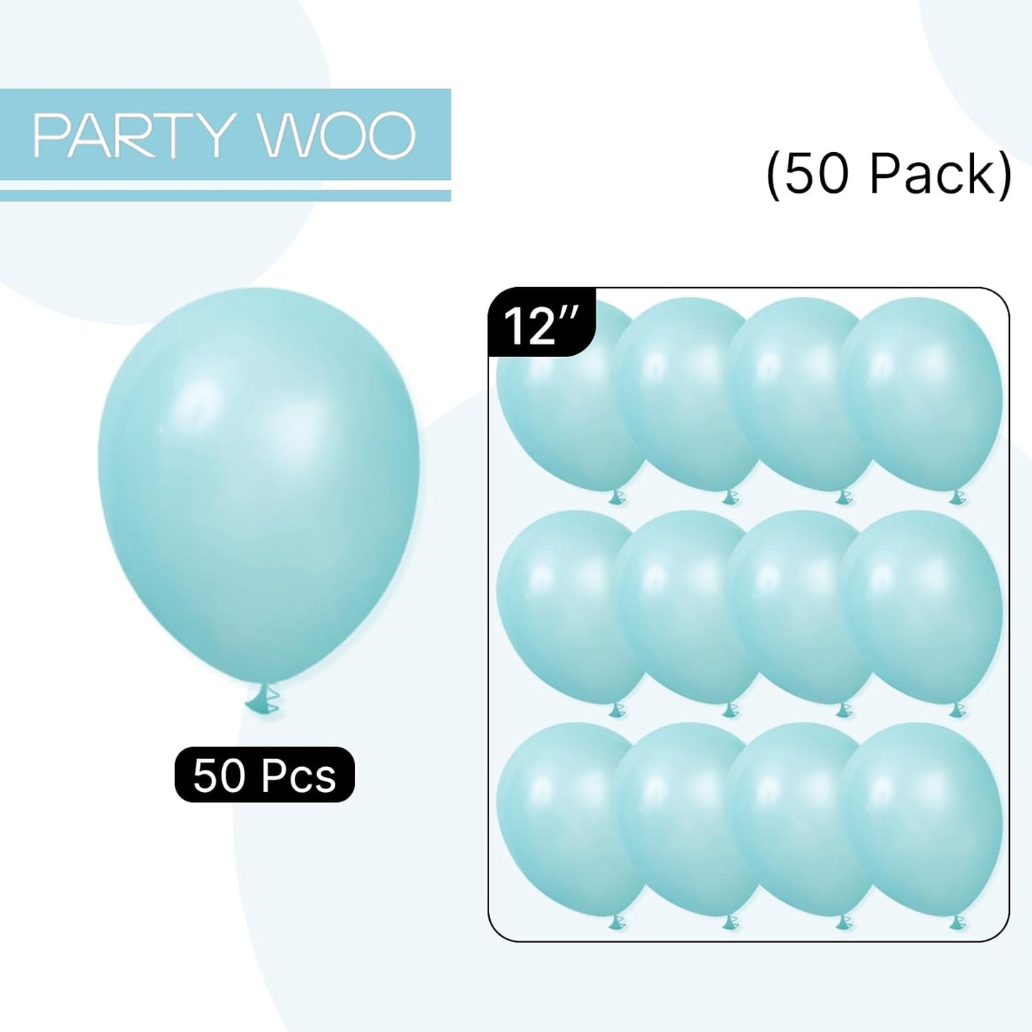 PartyWoo Pearl Teal Balloons - 50 Pcs 12 Inch Aqua Blue & Dark Teal for Graduation & Parties