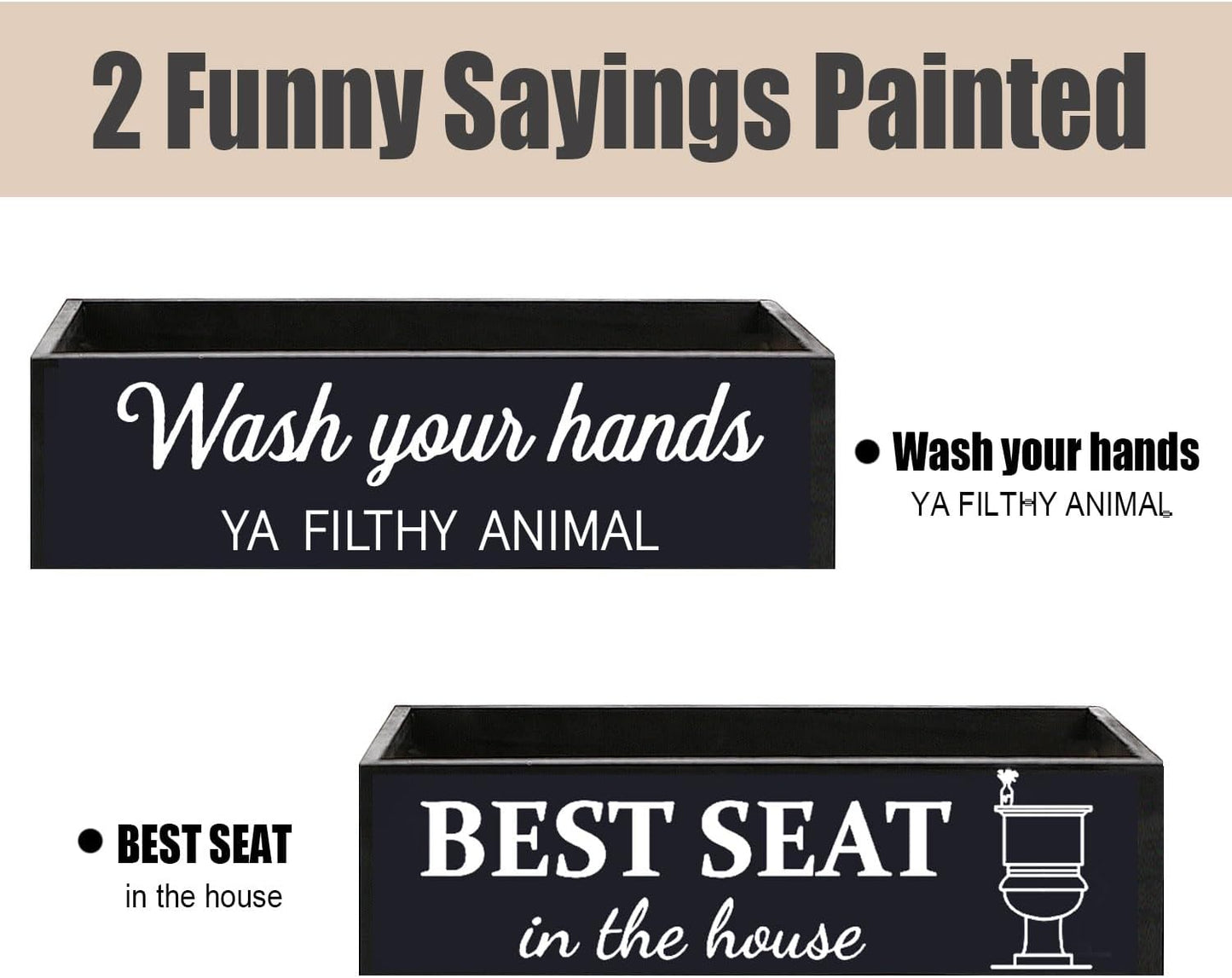 Skiennix Rustic Bathroom Decor Box - Farmhouse Toilet Paper Basket with Dual-Sided Signs | Black