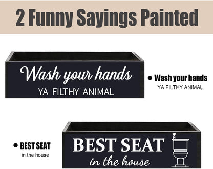 Skiennix Rustic Bathroom Decor Box - Farmhouse Toilet Paper Basket with Dual-Sided Signs | Black