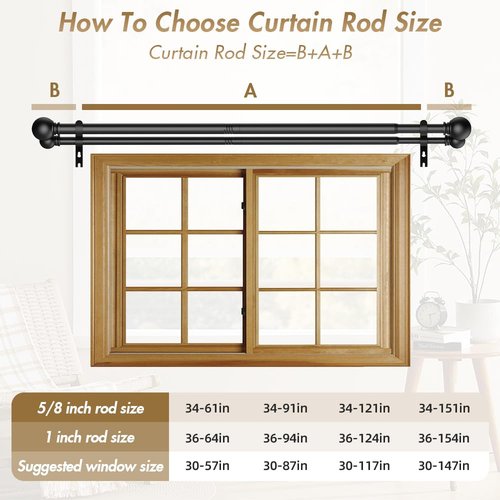 GXOACKJ Double Curtain Rods for Windows 72-144 Inches Length, Adjustable Heavy Duty Decorative Double Drapery Rod With Round Finials For Living Room Bedroom, Black