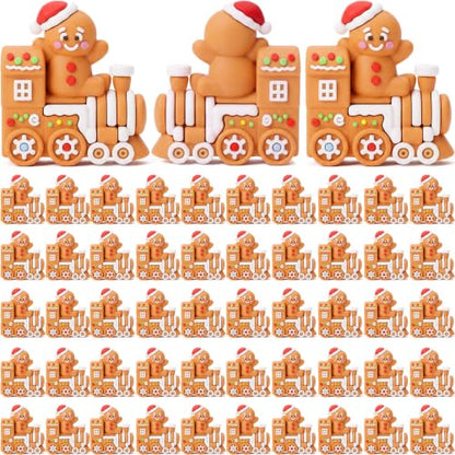 50 Pcs Christmas Gingerbread Train Figurines - Mini PVC Gingerbread Man Decoration Set