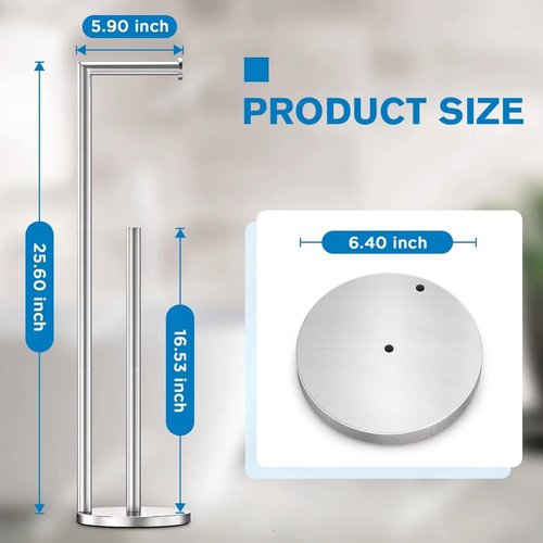 Bathth Toilet Paper Holder Stand - Brushed Nickel Free Standing Design | Stylish Bathroom Storage