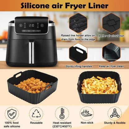 BYKITCHEN Air Fryer Silicone Liners - 8.5in Square Set of 2 for Ninja & Cosori 4.5-6.5 QT Air Fryers