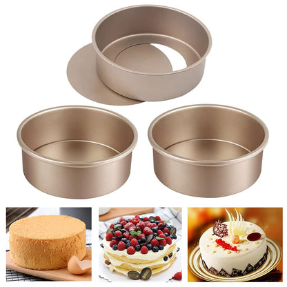 6 Inch Round Cake Pans, Removable Bottom Cheesecake Pans Carbon Steel Non-Stick Cake Pan Set of 3 (6 Inch-Golden 3Pcs)