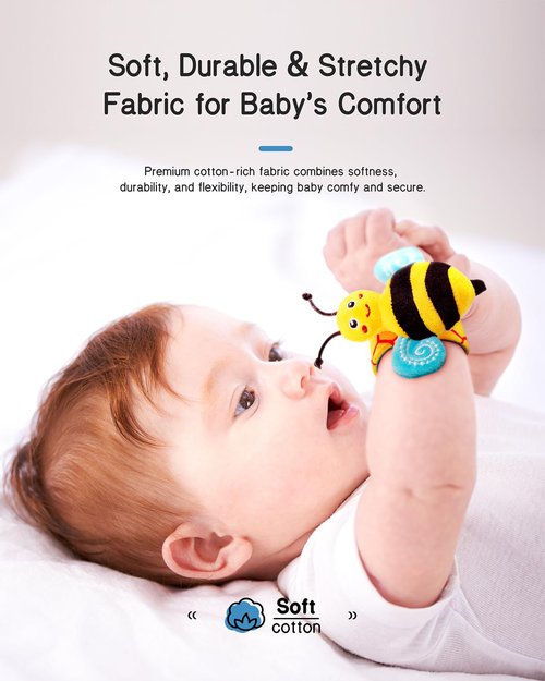 Infinno Baby Wrist Rattle Socks & Foot Finder Set - Ideal Toys for Newborns 0-12 Months | Garden Bug Series