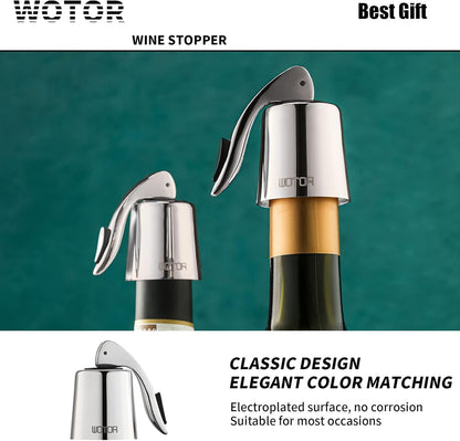 WOTOR Champagne Stoppers with Stainless Steel + Wine Stoppers Stainless Steel 2 Pack (Silver)