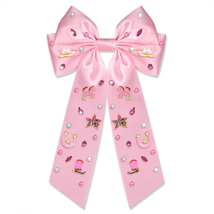 Skiennix Western Hair Bows - Jeweled Cowgirl Clips for Women | Big Pink Hair Accessories (Pattern D)