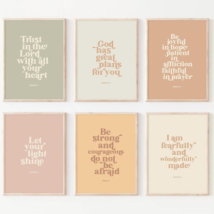Regine Switzerland Bible Verse Wall Art - Inspirational Christian Canvas Prints for Kids | 8x10 Inch Unframed Set of 6