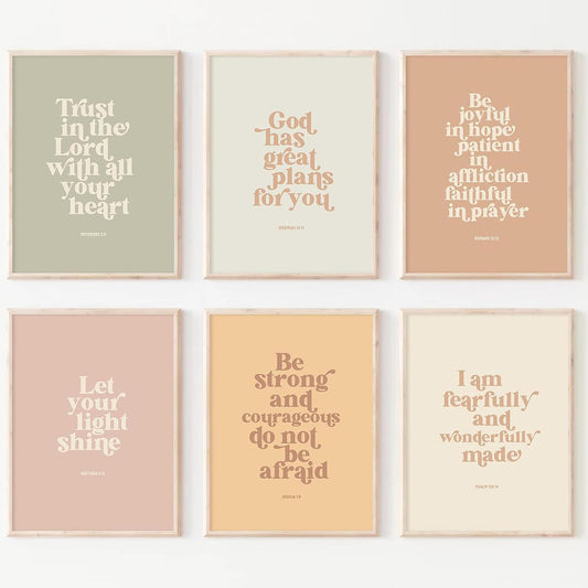 Regine Switzerland Bible Verse Wall Art - Inspirational Christian Canvas Prints for Kids | 8x10 Inch Unframed Set of 6