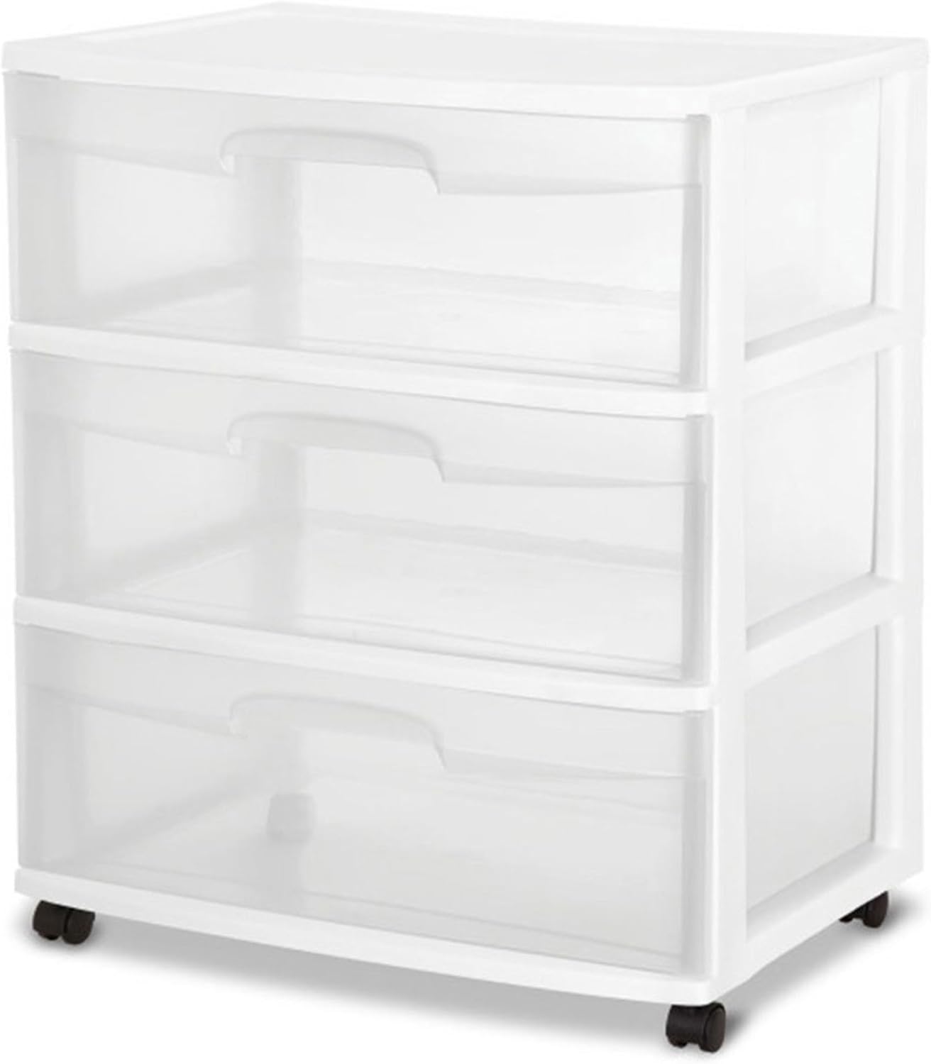 Sterilite 4-Pack Wide 3 Drawer Rolling Storage Cart - Clear Drawers & White Frame for Home Organization