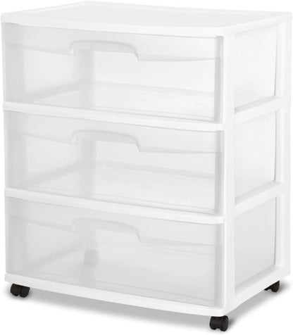 Sterilite 4-Pack Wide 3 Drawer Rolling Storage Cart - Clear Drawers & White Frame for Home Organization
