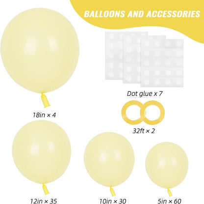 RUBFAC Pastel Yellow Balloons - 129pcs in Various Sizes for Birthday, Wedding, Baby Shower Decor