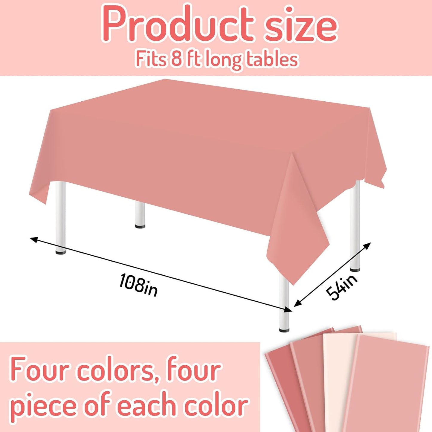 Whaline 16Pcs Pink Plastic Tablecloth Set - Waterproof Rectangle Covers for Parties | 54 x 108 Inch