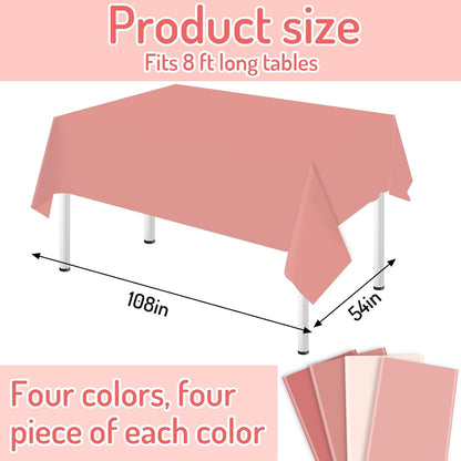 Whaline 16Pcs Pink Plastic Tablecloth Set - Waterproof Rectangle Covers for Parties | 54 x 108 Inch