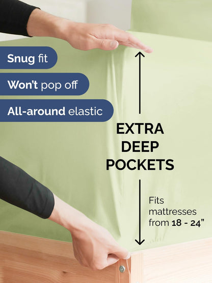 Skiennix Extra Deep Twin Sheet Set - 4 Piece Breathable Cooling Bedding - Soft Wrinkle-Free Light Sage