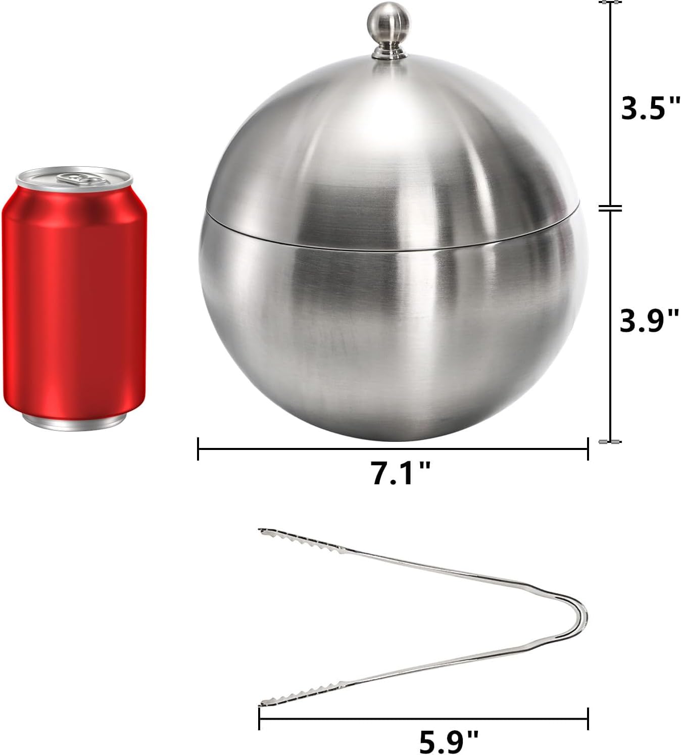 Yesland Ice Bucket with Lid, Double Insulation Ice Box Container Storage Box, 2 L Stainless Steel Ice Bucket Container with Ice Tong Scooper, Spherical Wine Champagne Barrel for Home Party Bar