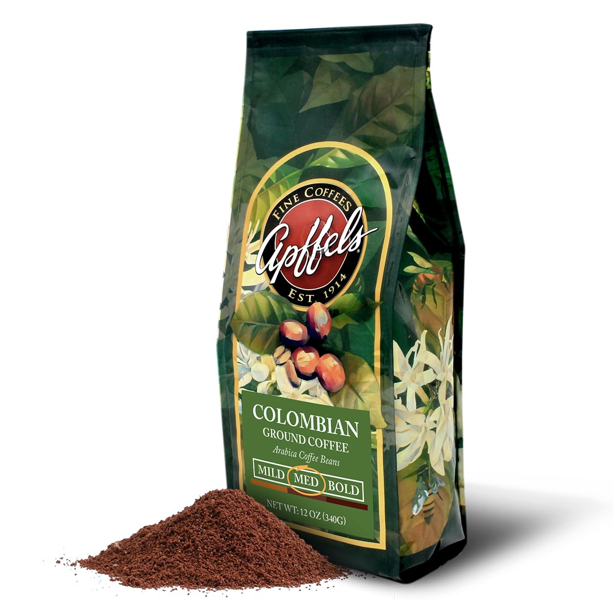 Apffels Colombian - Ground - Medium Roast - 100% Arabica Coffee - Non-GMO - 12 oz bag