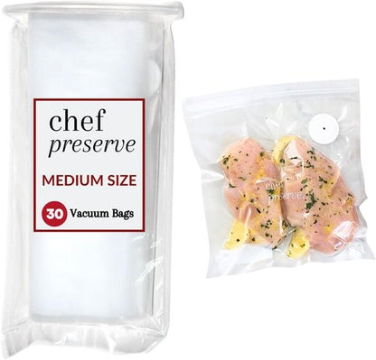 Chef Preserve Reusable Vacuum Sealer Bags - 30 BPA-Free Medium Food Storage Bags (10 x 11 in) | Odor-Resistant & Leak-Proof