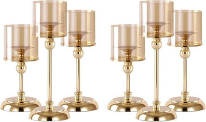 Gold Hurricane Candle Holders - Set of 6 Tall Windproof Taper Holders for Indoor/Outdoor Decor