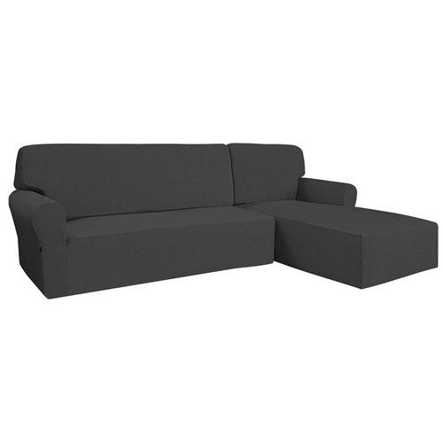Easy-Going Stretch Sofa Slipcover 2 Pieces L-Shaped Cover Sectional Couch Cover for Living Room Jacquard Fabric Chaise Lounge Slipcover with Elastic Bottom for Dogs Kids Pets(X-Large Dark Gray)