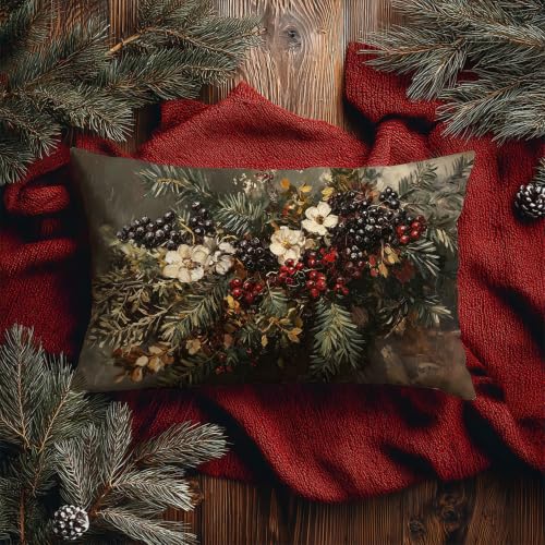 Winter Magnolia Christmas Floral Lumbar Pillow Cover 20x12 - Cozy Holiday Decor