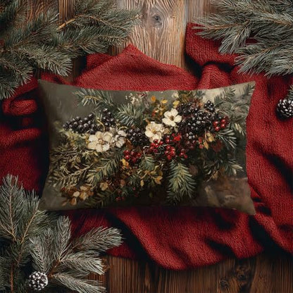 Winter Magnolia Christmas Floral Lumbar Pillow Cover 20x12 - Cozy Holiday Decor
