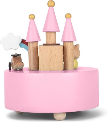 Cottage Garden Music Box - Rainbow Castle Cat Design | 5-Inch Natural Wood, Plays Brahm's Lullaby