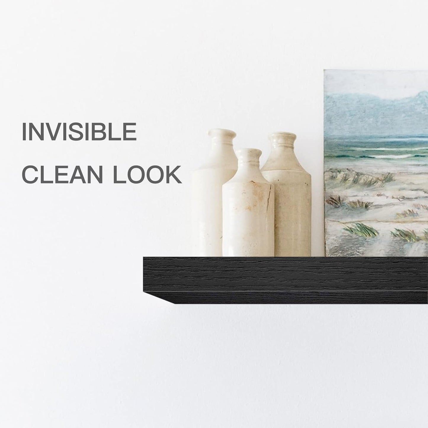 QEEIG Floating Bathroom Shelves - Stylish Wall-Mounted Storage | Set of 2, 15.7" x 6.7", Black