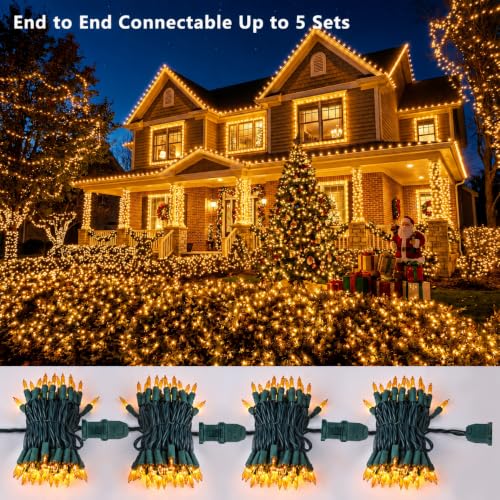 Outdoor Gold Christmas String Lights - 21.63 ft, 100 Incandescent Bulbs, Green Wire