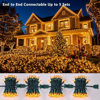 Outdoor Gold Christmas String Lights - 21.63 ft, 100 Incandescent Bulbs, Green Wire