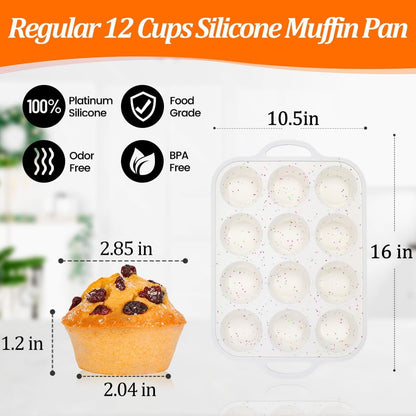 Skiennix Silicone Muffin Pan - Nonstick Cupcake Tray with Metal Reinforced Frame | BPA-Free Regular Size