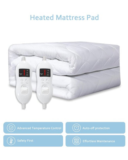 Heated Mattress Pad King Size - Electric Mattress Pad with Dual Control, 8 Heating Settings, Soft Blanket, Bed Warmer, 12-Hour Timer, Heater Sheets, 78" x 80" (Oval White, King)